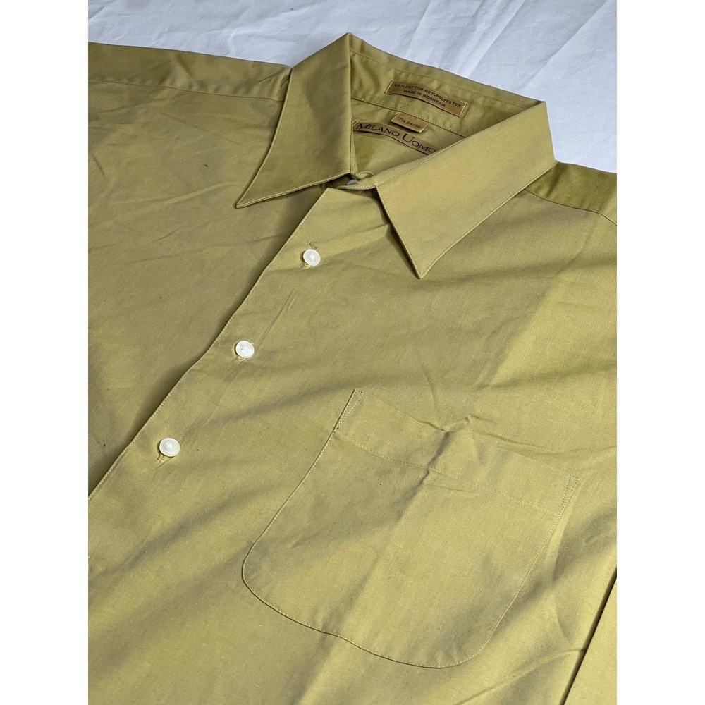 Milano Uomo Mens Dress Shirt‎ Long Sleeve Button Front Casual Beige Size 17 1/2